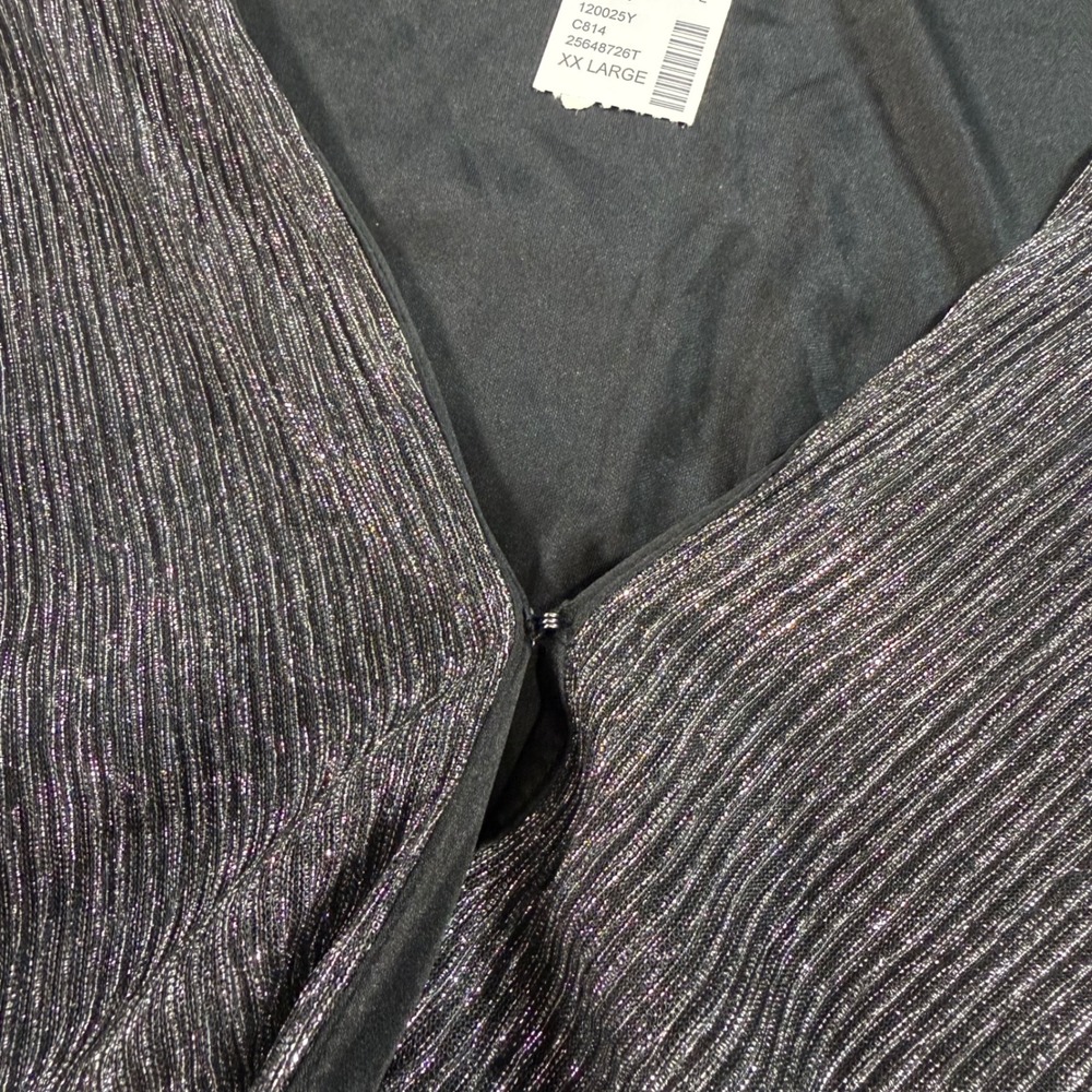 Maurices Silver Metallic Plisse Wrap Peplum Top XXL Long Sleeve‎ Holiday Sparkle - Picture 6 of 11